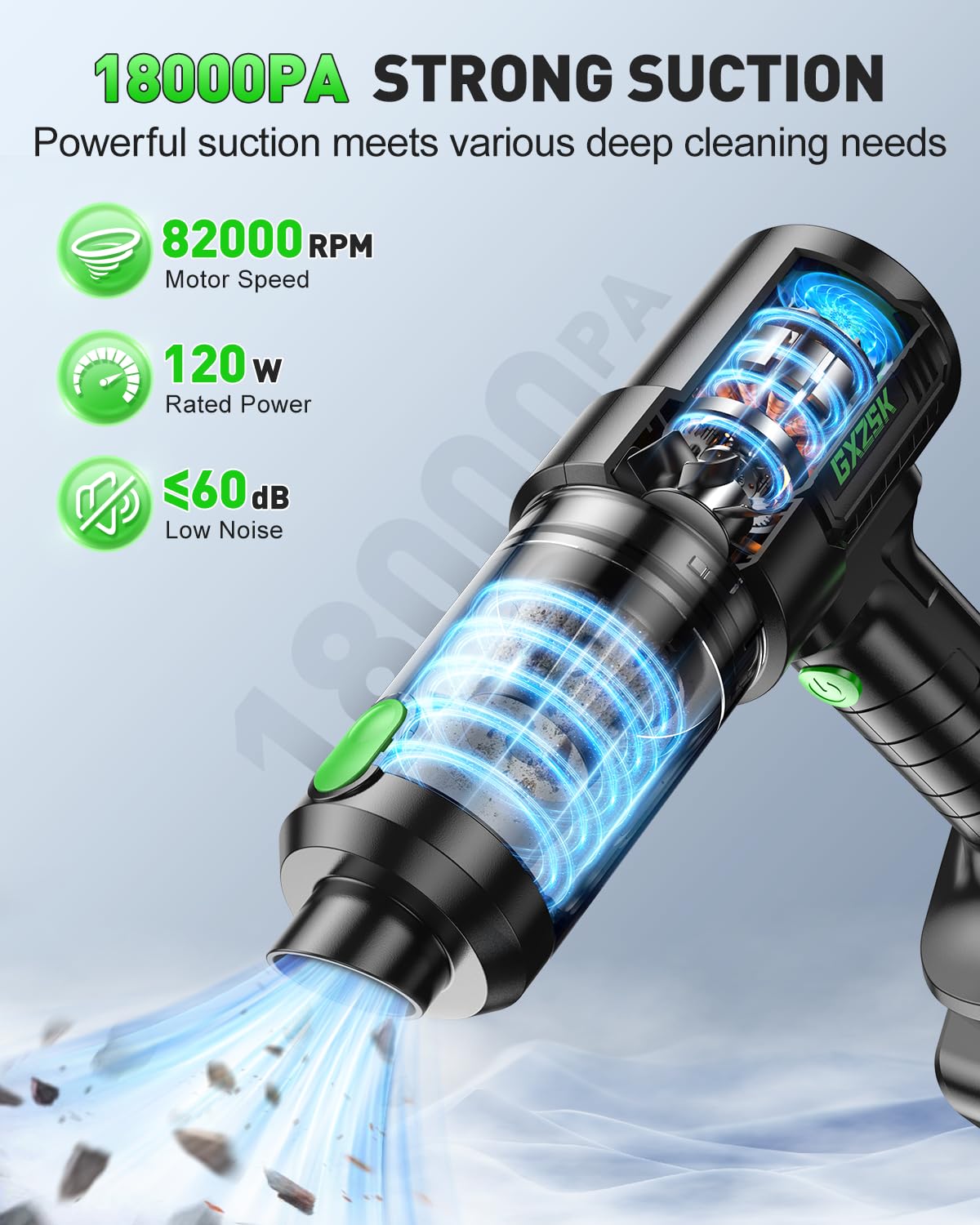 Handheld Car Vacuum Cleaner Cordless 18000Pa, 2 In 1 Air Duster & Vacuum Cleaner, High Power Portable Handheld Vacuum With Detac